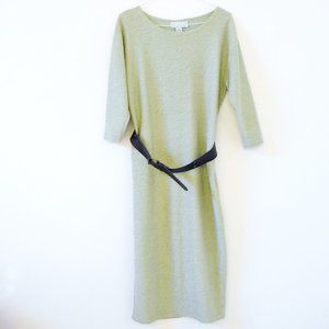 STYLE NEW YORK Vintage Sage Green Textured Ruffle Weave Midi Dress | Size M